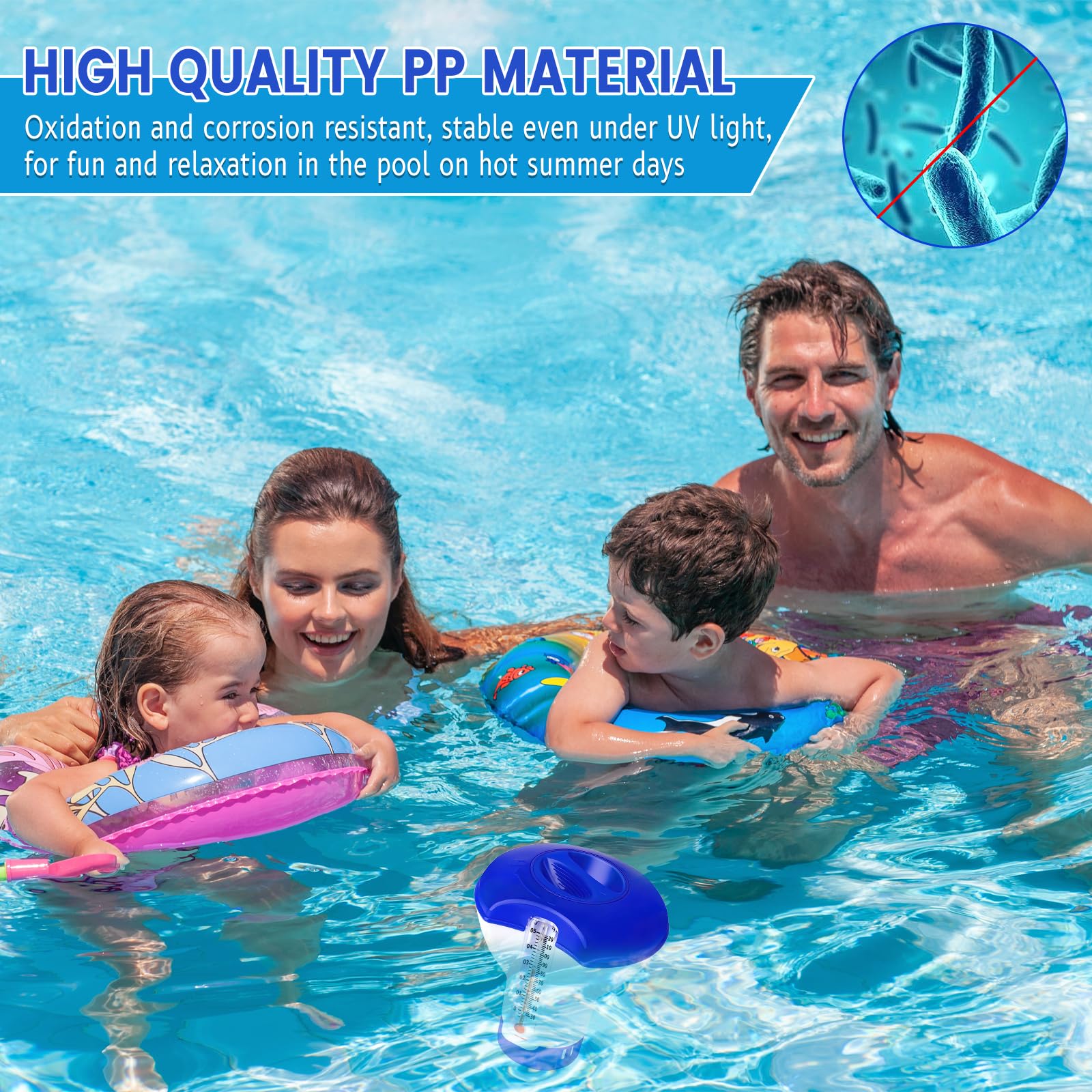 Flotador dosificador de piscina, flotante dosificador de 5 pulgadas con termómetro, flotador de cloro ajustable, para la cloración automática y la bromación de piscinas