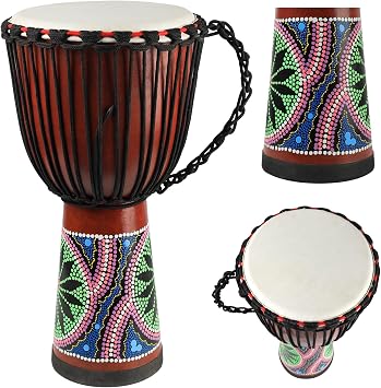 Wood Djembe Drum, 12 x 23.5 Carved Mahogany African Drums with Goatskin Drumhead, West African Styled Professional Djembe Hand Drum Musical Instrument for Adults Beginners