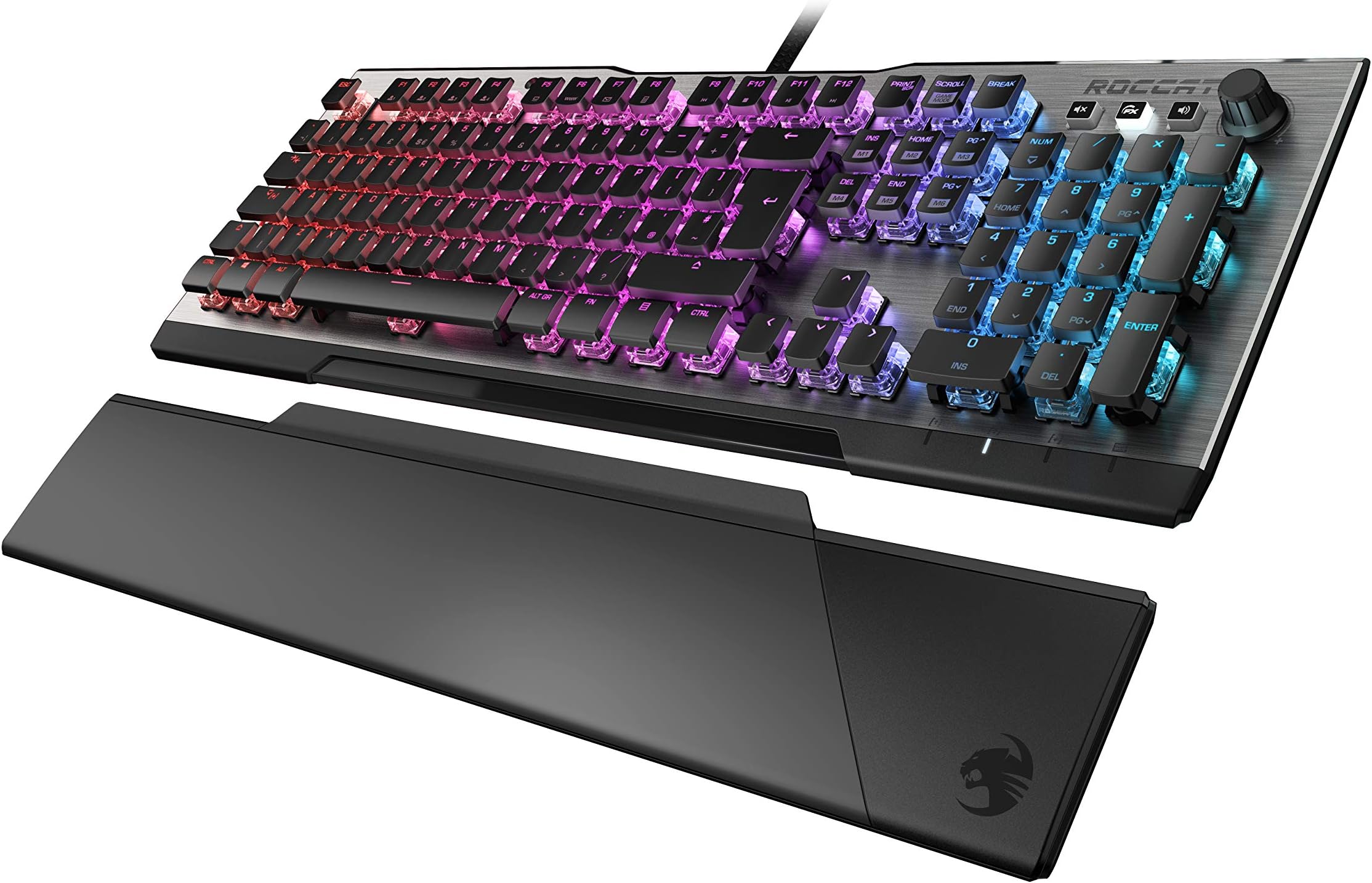 Roccat Vulcan 120 (UK Layout) Mechanical PC Gaming Keyboard, Tactile Titan Switch, Per-Key AIMO RGB Lighting, Anodized Aluminum Top Plate and Detachable Palm/Wrist Rest, Silver