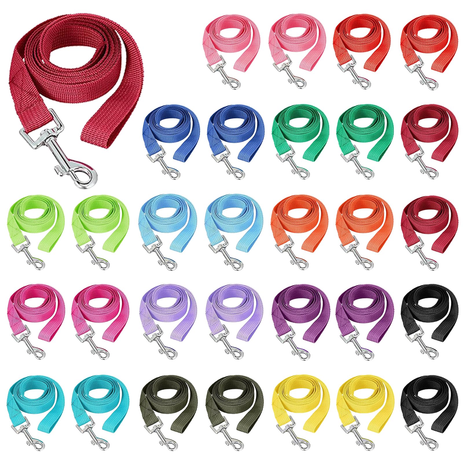 Confezione da 30 guinzagli in nylon per addestramento cani, 1,5 m, corda di trazione per cuccioli di piccola e media taglia, gioco, campeggio o cortile, 15 colori assortiti (colori vivaci)