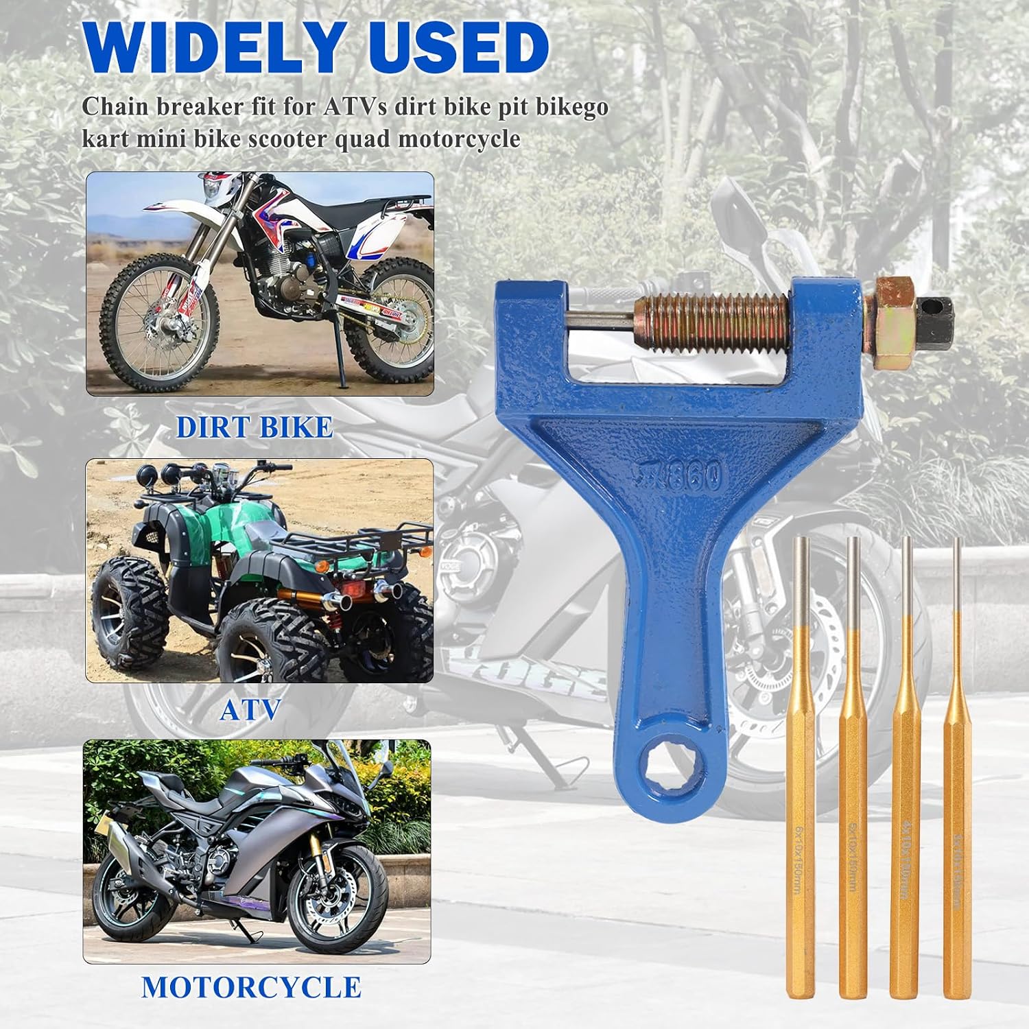 Motorcycle Chain Breaker Rivet Tool kit, Chain Link Cutter Removal Set with Roller Chain Connecting Puller Holder and chain alignment tool For Motorcycle Bike Atv