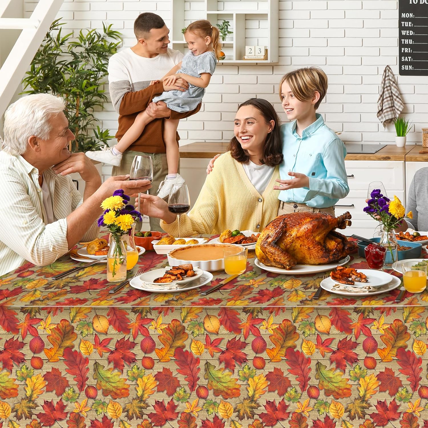 12 Pack Fall Leaf Plastic Tablecloth Decorations,Disposable Autumn Orange Leaf Maple Table Cloths for Parties,Rectangle Thanks Giving Table Cover for Fall Harvest Thanksgiving Decor,54x108 Inch