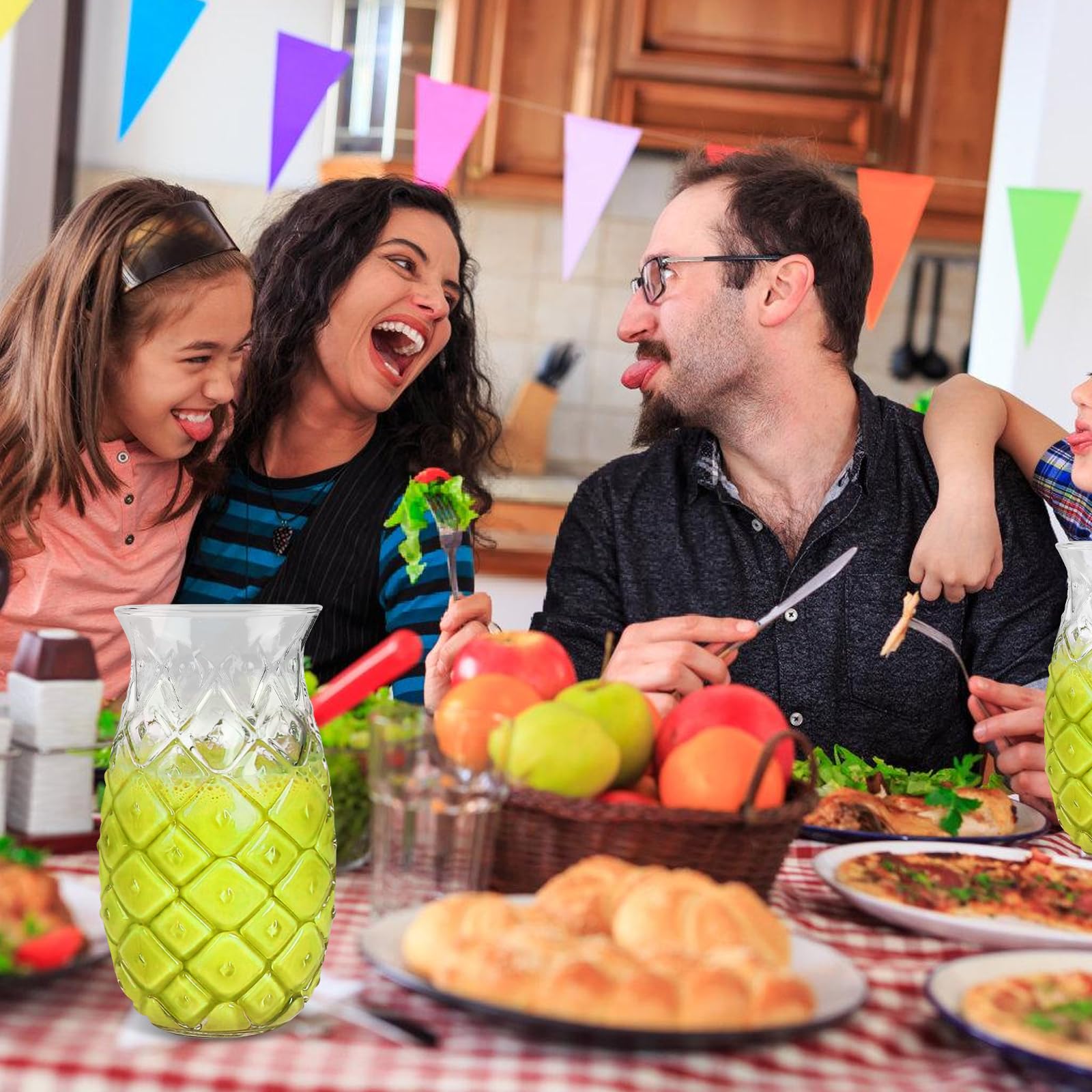 Set di 4 bicchieri di ananas: 400 ml, trasparenti da cocktail con rilievo di ananas, riutilizzabili, per feste, succhi di frutta, long drink, trasparenti in estate, perfetti per casa,