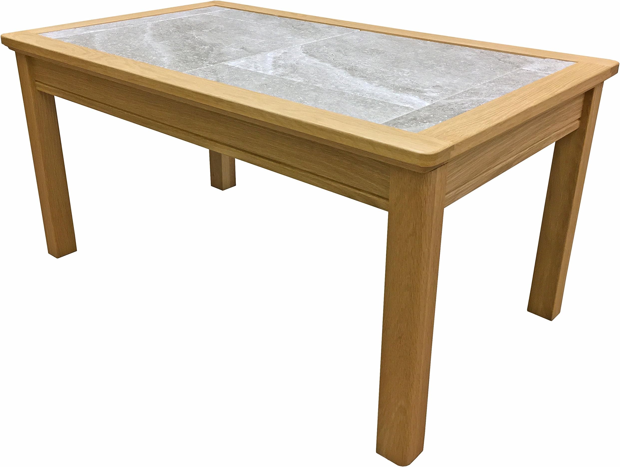 AnBerCraft Beaumont Range Grey Tile Top Inlay Small Coffee Table Without Drawer in matt Lacquered, Natural Oak, 85x50x42 cm