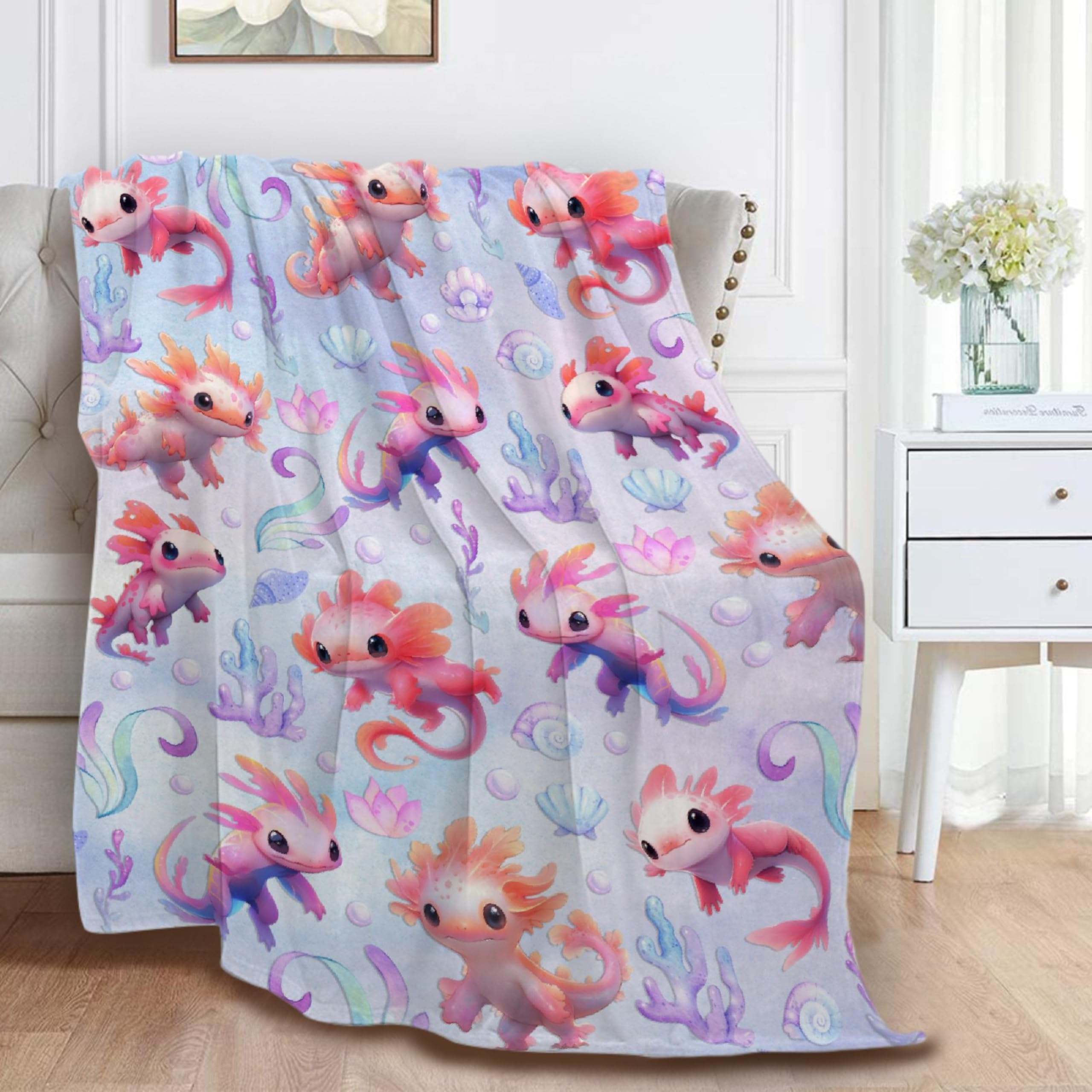 Manta De Ajolote Rosa, Regalos Encantadores De Ajolotes Para Niños Y Adultos, Suave, Cálida, Ligera, Acogedora Manta De Animales Lindos Para Cama, Sala De Estar, Sofá, Decoración De Cumpleaños, 60 X