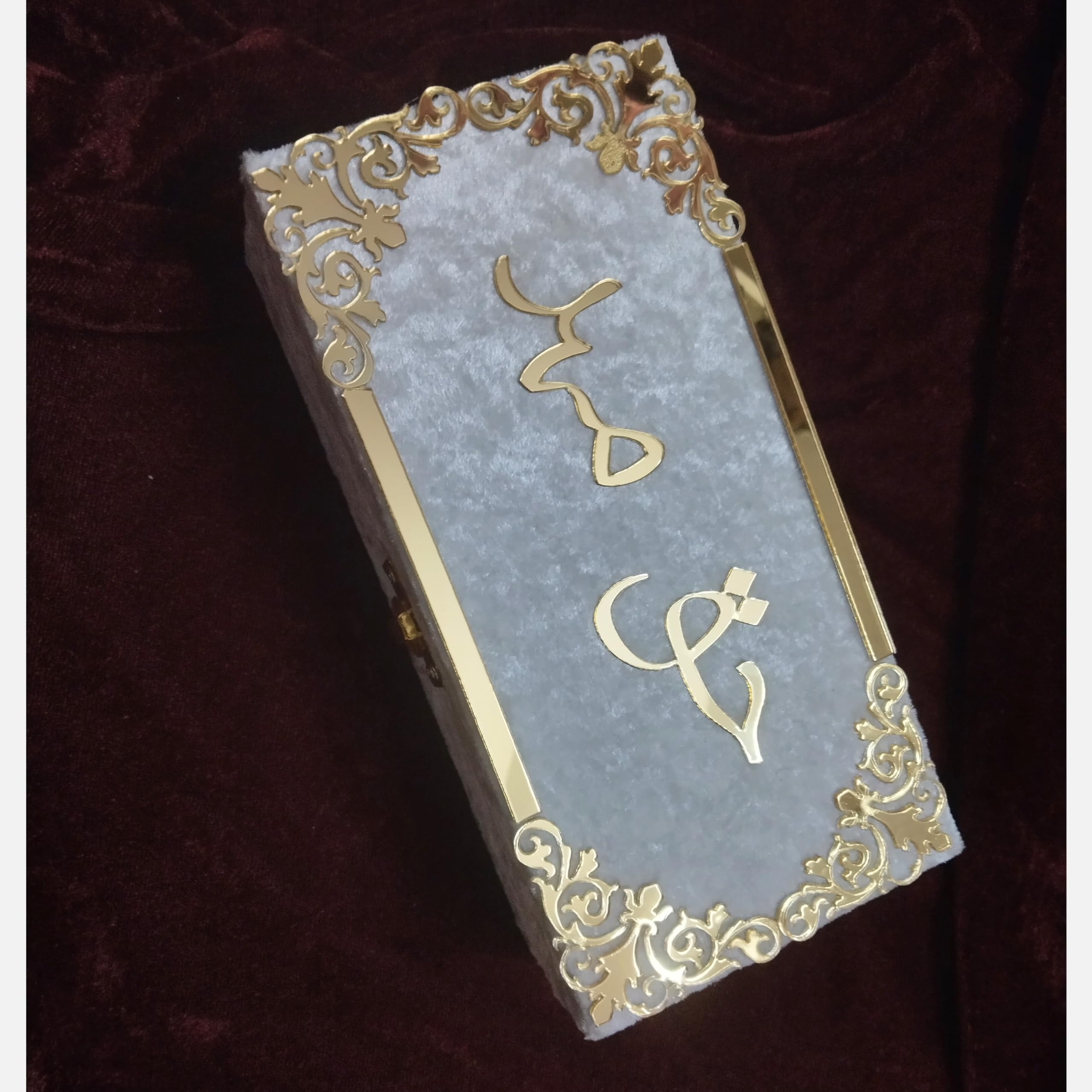 Haq Meher Box Cash Money Gaddi Box with Gold Accents | Gold Filigree Design, Velvet Covered, Gold Latch Closure, Wedding Ceremony, Decorative Box-image-45