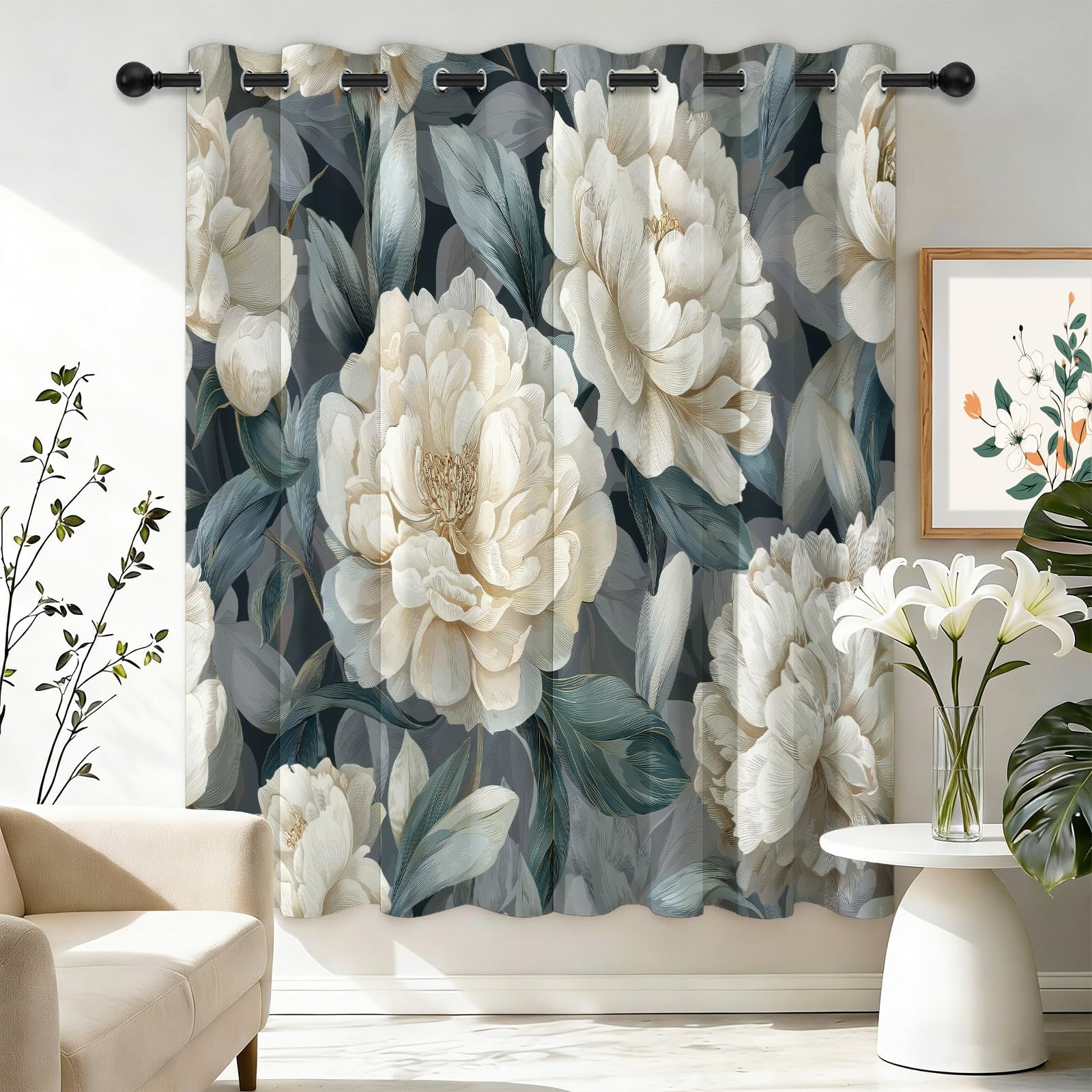 Rideaux à Oeillets Aquarelle Pivoines pour Salon et Chambre Cosy