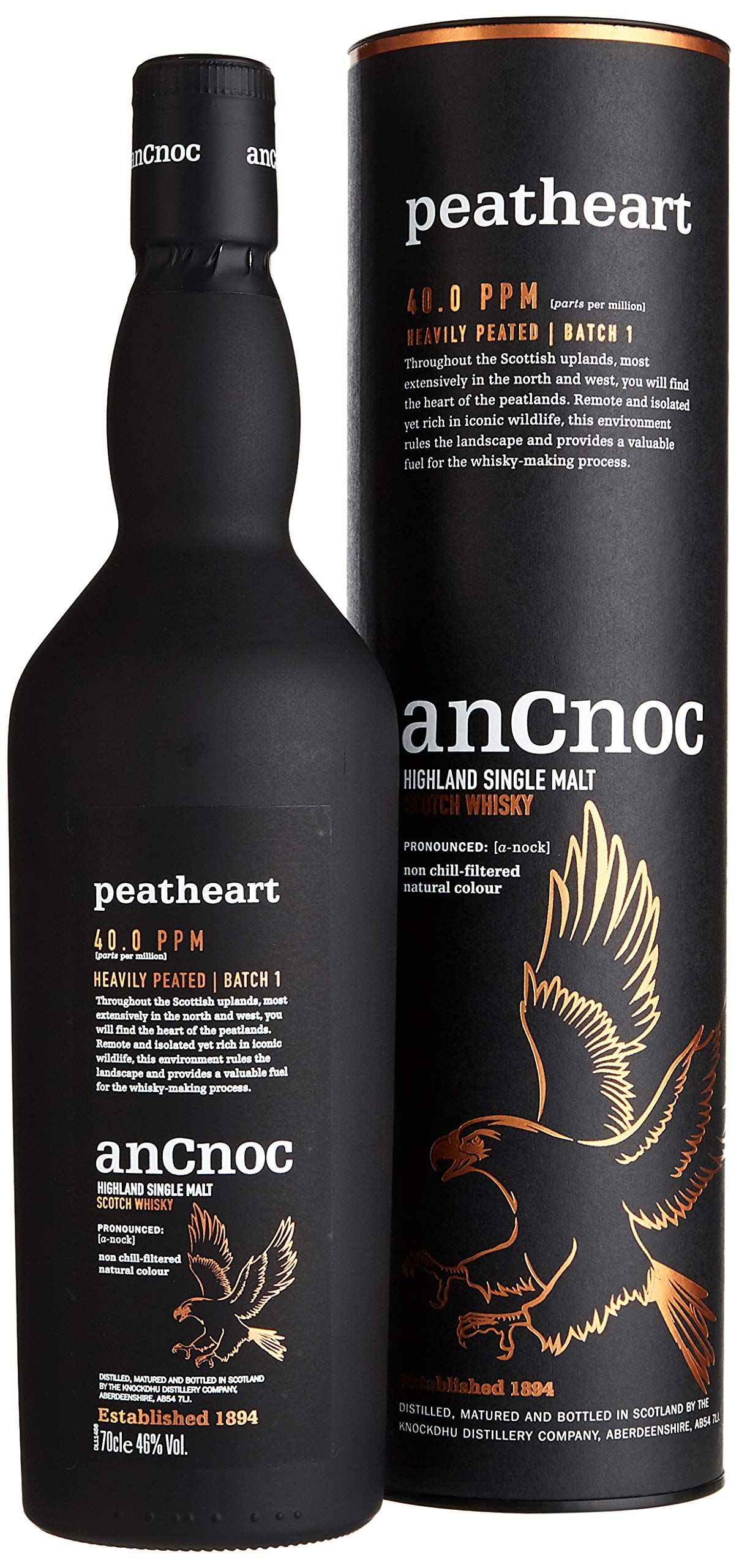 AnCnoc Peatheart 40.0 ppm Highland Single Malt Scotch Whisky mit Geschenkverpackung (1 x 0.7 l)