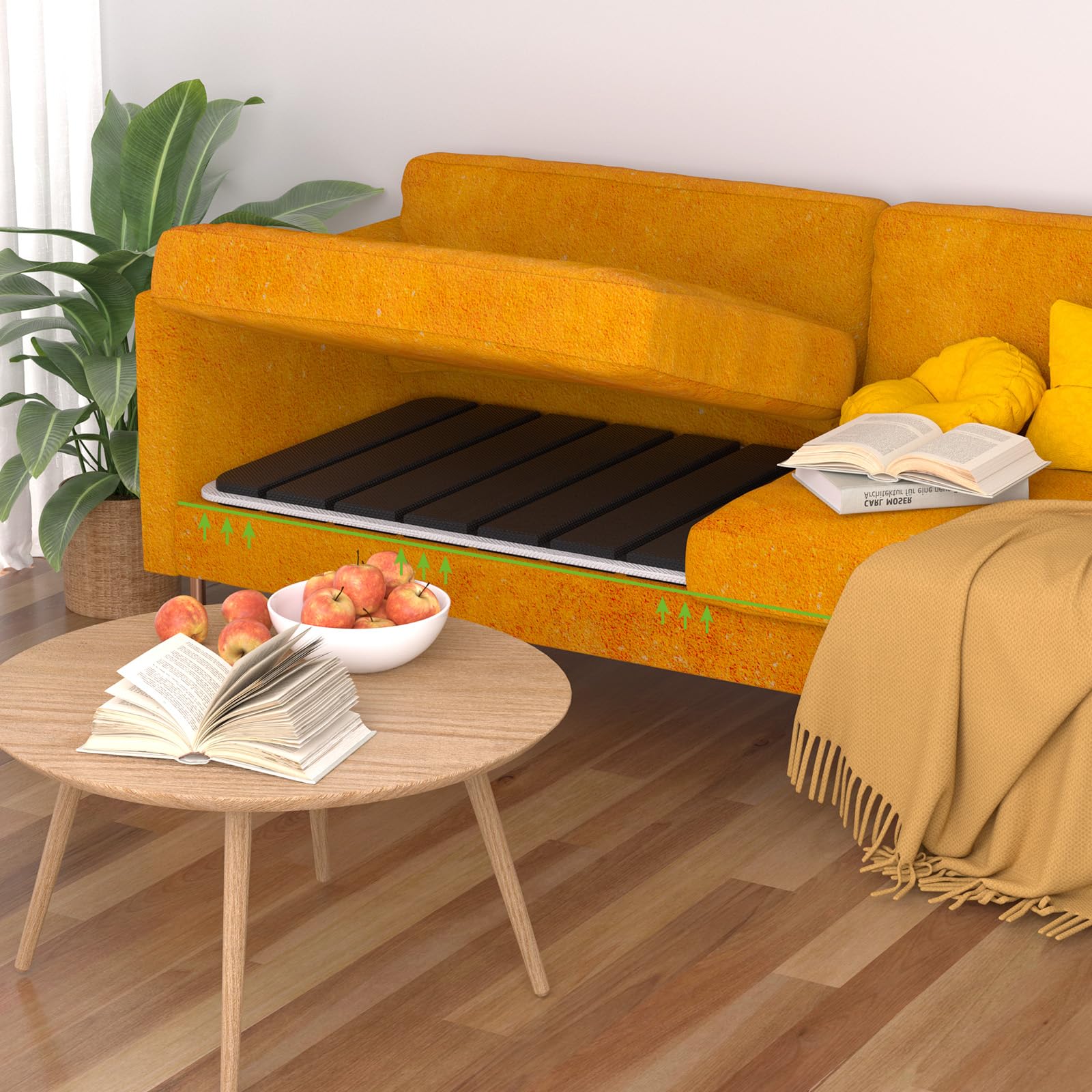 Coussin de soutien pour canapé pour siège suspendu, 167,5 x 43 cm, pliable, avec surface Oxford, planches de support en bois pour la plupart des canapés 3 places, noir