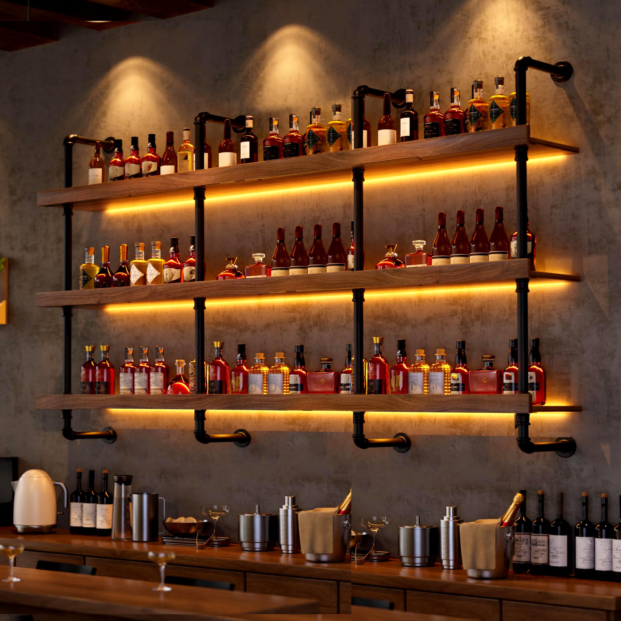 Espositore Per Bottiglie Di Liquori 2 Livelli - Ripiano In Legno Di Pino Espandibile - Per Bar, Whisky, Vino, Profumi - Confezione Da 2 - 2