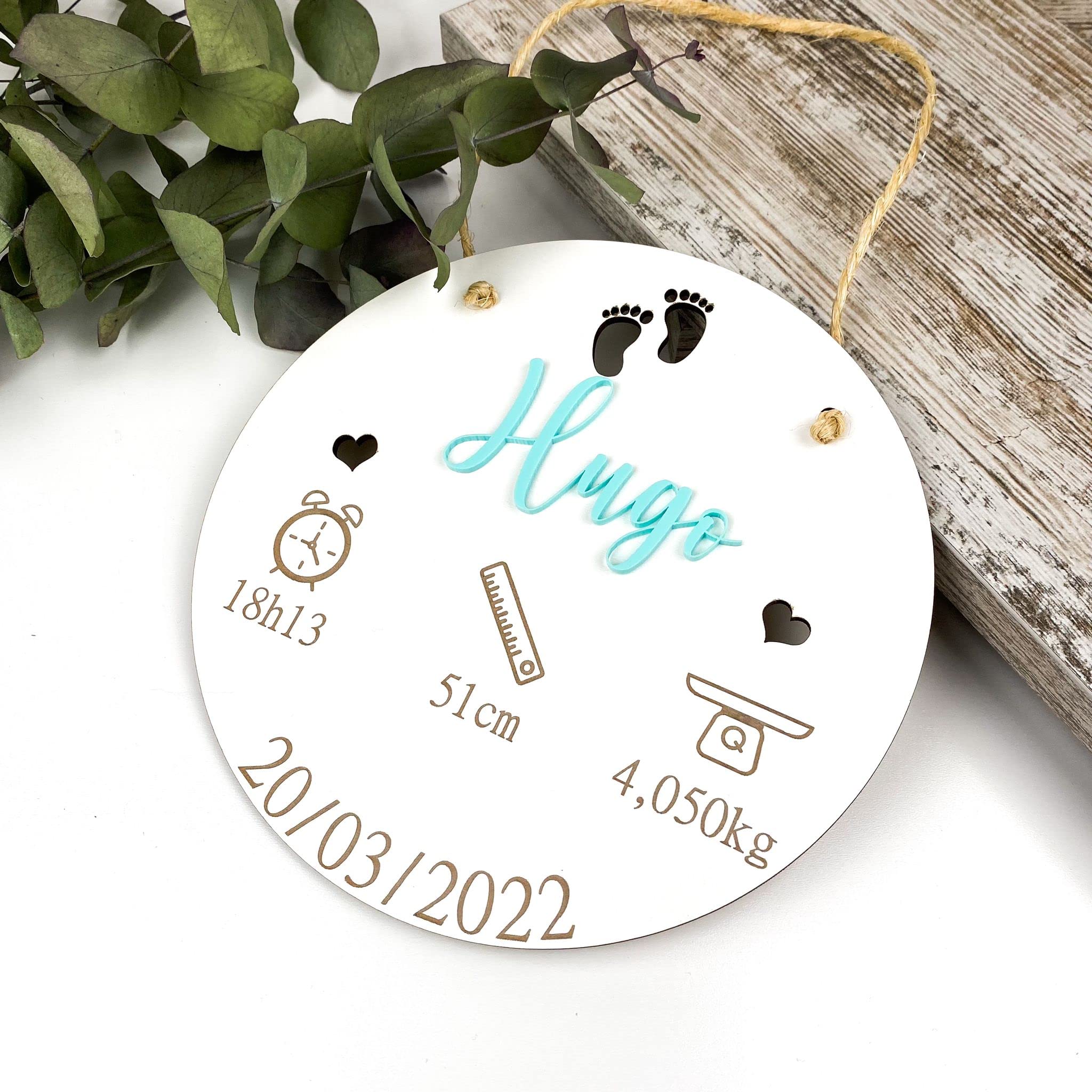 Natalicio personalizado en madera.Regalo bebe, recién nacido- Placa Natalicio Personalizada de Madera de haya- Cartel Nacimiento Nombre del Bebé – Decoración Habitación Infantil