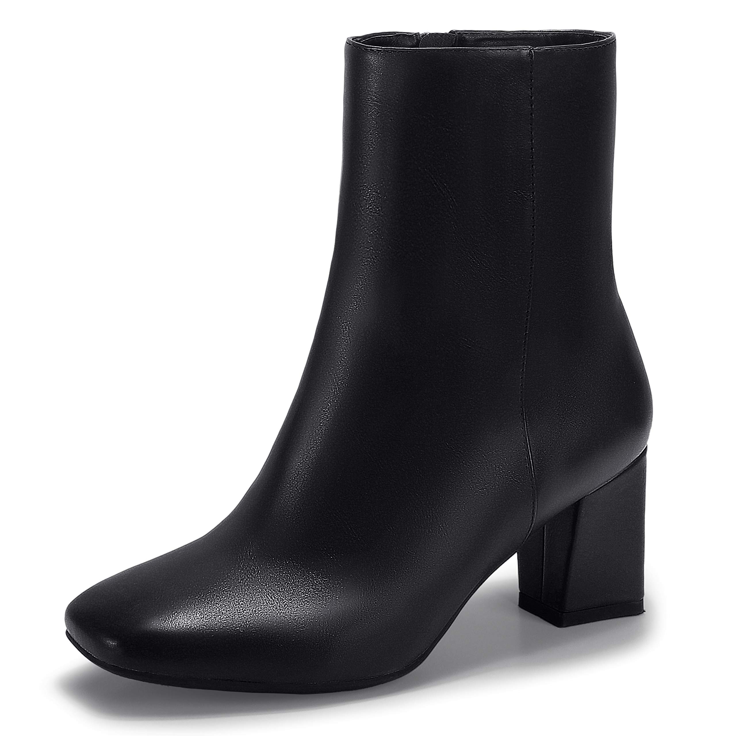 IDIFU Womens Aliza Fashion Square Toe Short Boots Side Zipper Low Block Heel Ankle Booties