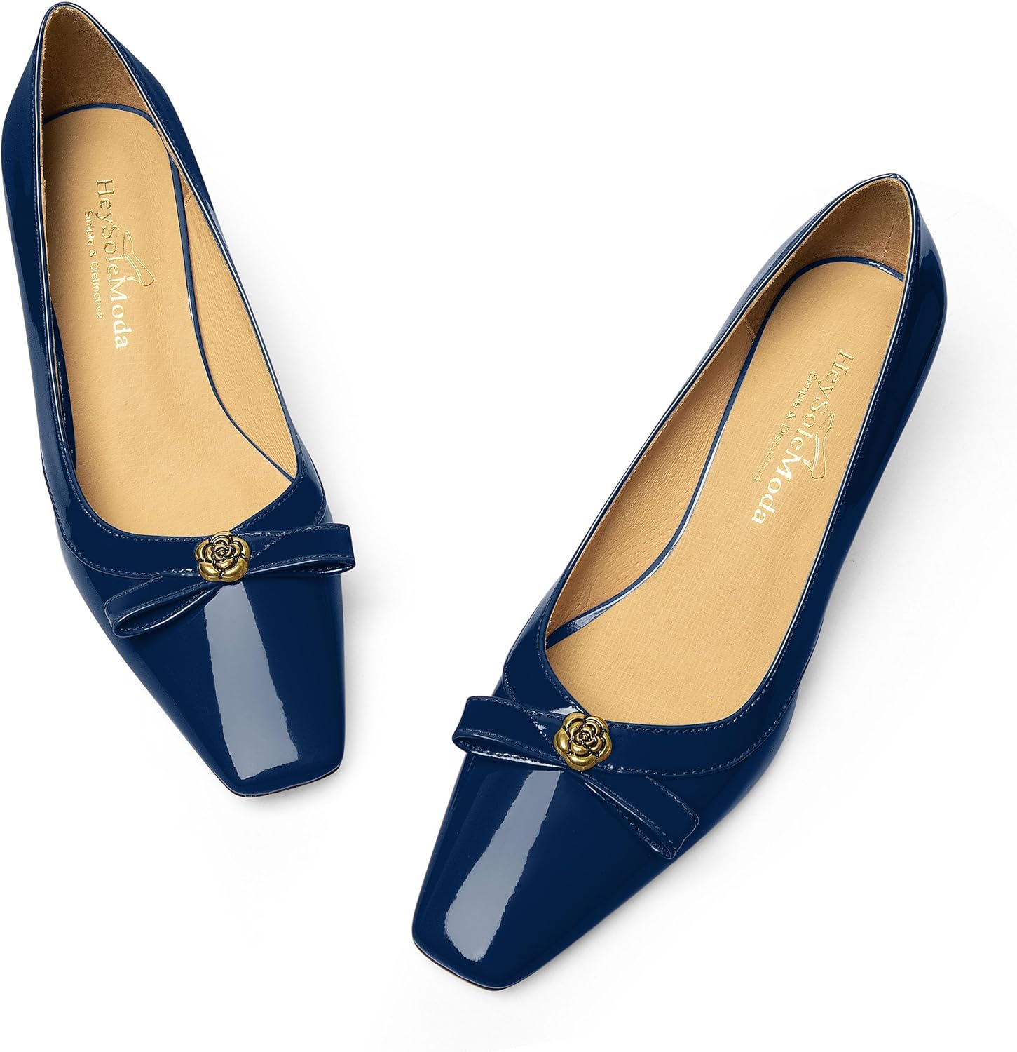 Womens Heeled Pumps, Square Toe Mid Heel Shoes for Women, Kitten Heel Shoes Decorated with Bows and Flower