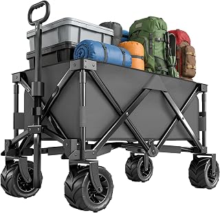 Outsunny Carrito Plegable con Ruedas de 140 l, Carrito de Camping con Mango telescópico, Ruedas Grandes para jardín, Playa, Pesca, Color Gris Oscuro