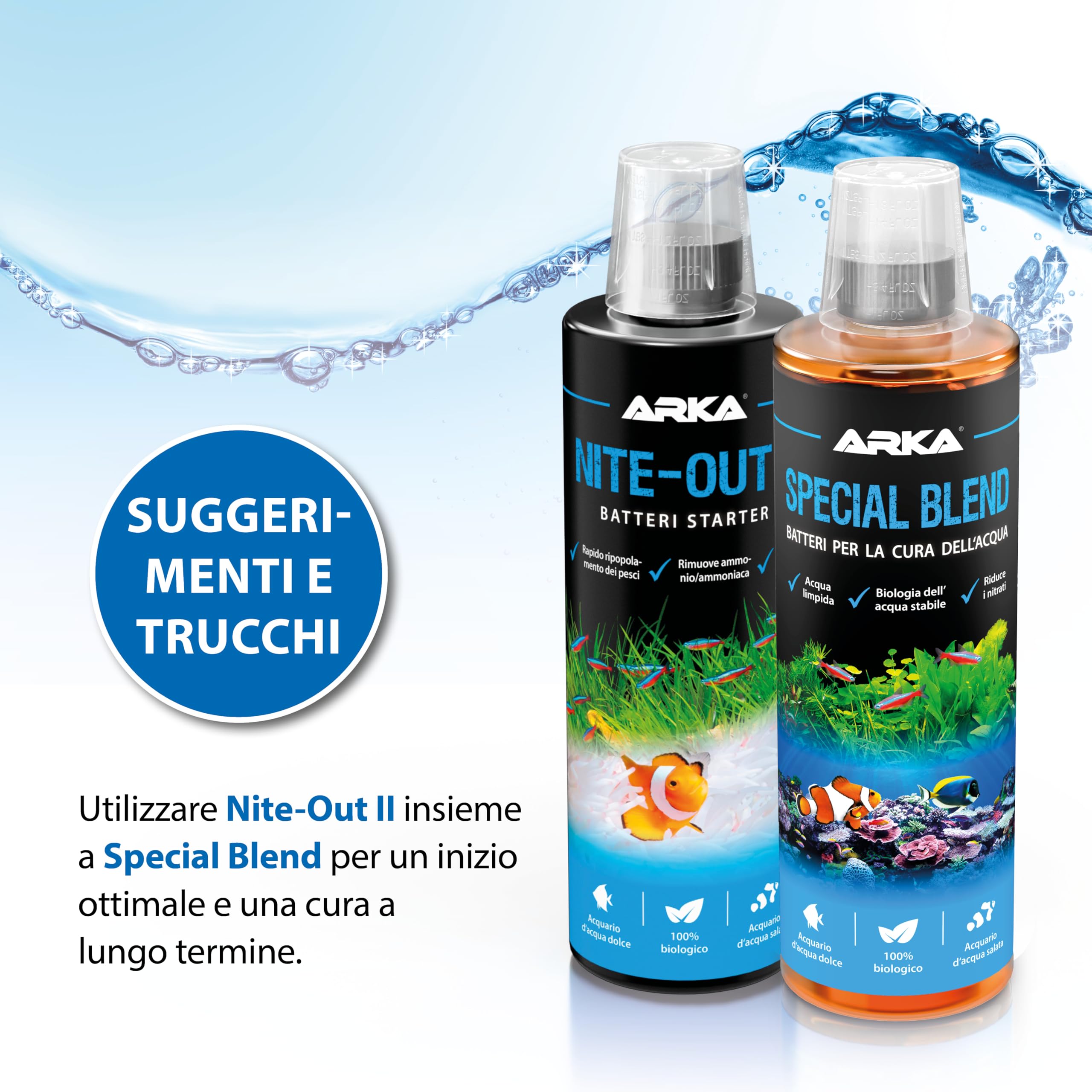 Batteri avviamento acquario – MICROBE-LIFT Nite-Out II 473 ml – per nuovi allestimenti, cambi d’acqua e inserimento pesci – riduce ammonio e nitriti – attivo subito, biologico e sicuro – ARKA