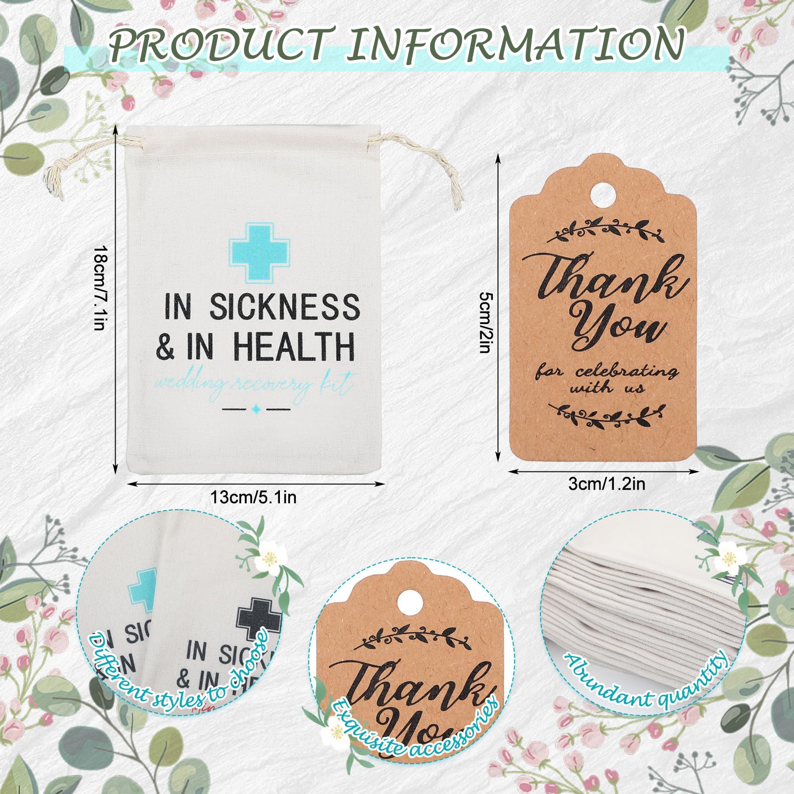 SATINIOR 24 Sets Hangover Recovery Kit Taschen 12,7 x 17,8 cm in Krankheit und Gesundheit Hochzeit Kater Survival Kit mit Dankeskarte und Kordelzug für Junggesellinnenabschied, Brautparty, Hochzeit