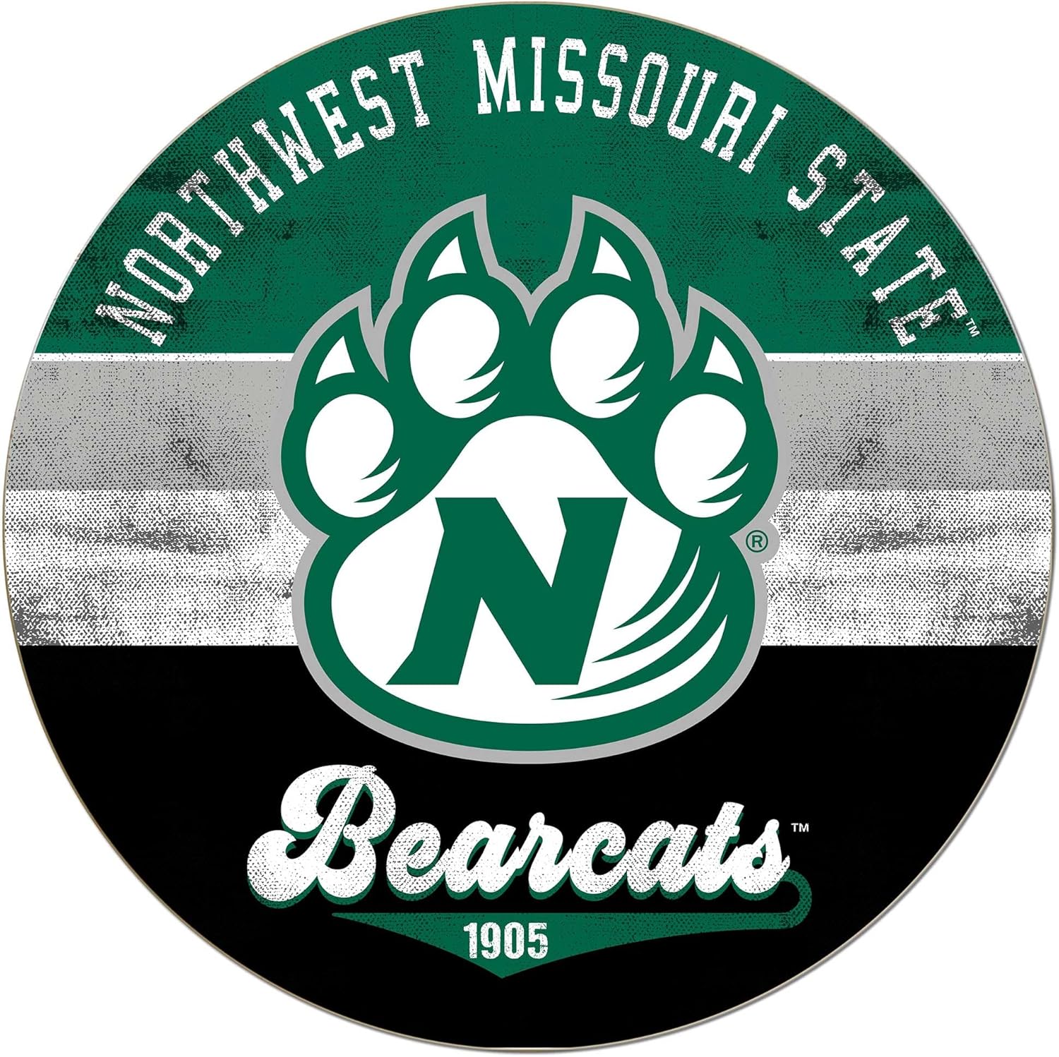 KH Sports Fan Northwest Missouri State Bearcats Multi-Color Retro Circle Sign, 20x20 Inches, Bearcats; Display Your Team Spirit with This Northwest Missouri State University Bearcats Wall Art