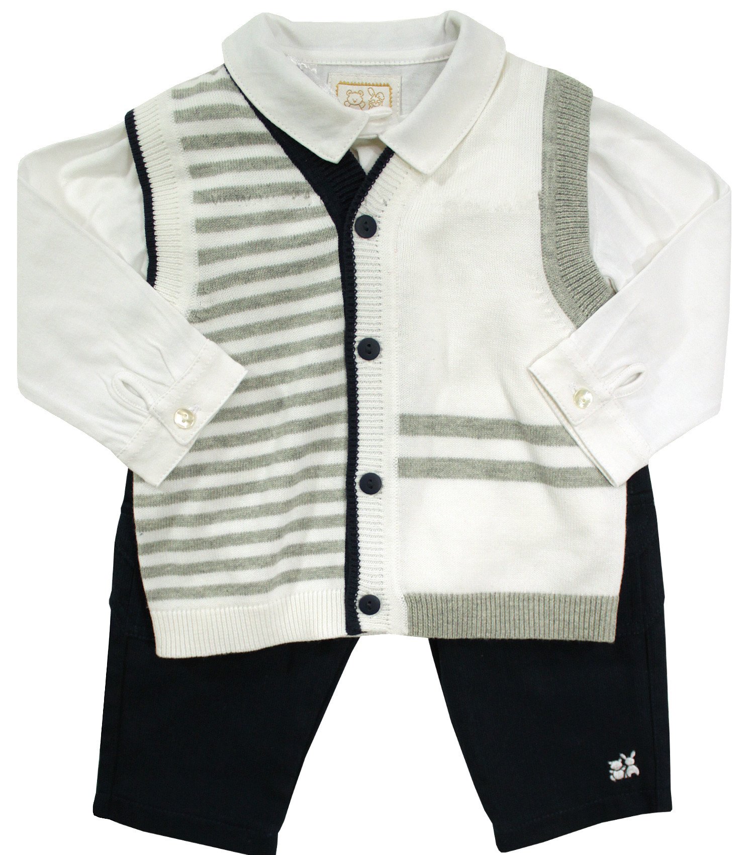 Emile et Rose festliches Kindermode-Set, Anzug mit Langarm-Hemd, Strickweste & Hose Gr. 68, Festmode für Taufe & Hochzeit, Gr. 68