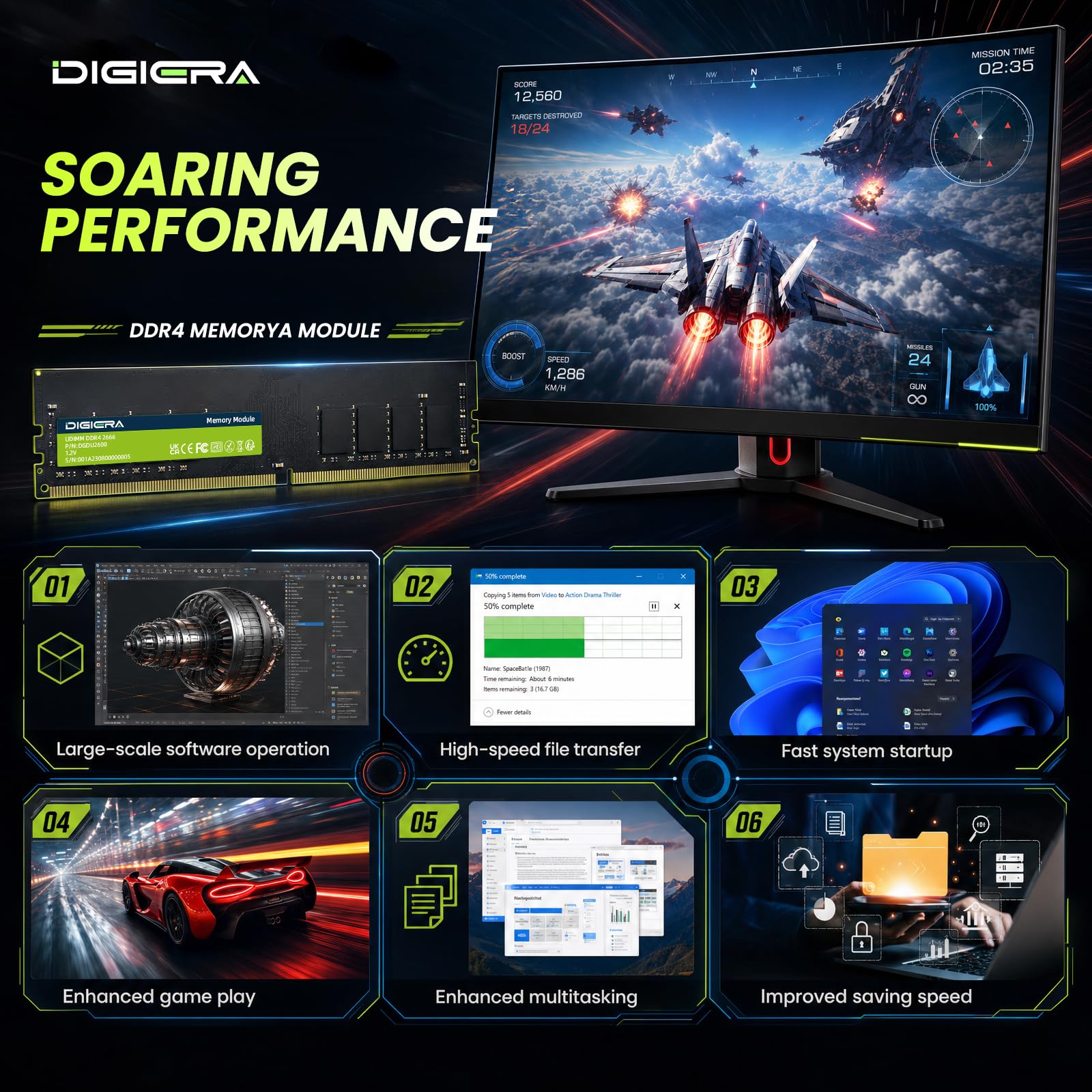 8GB DDR4 2666 MHz DIGIERA DU260 UDIMM Desktop RAM 288-Pin, 1,2 V, CL19, Non-ECC Speichermodul