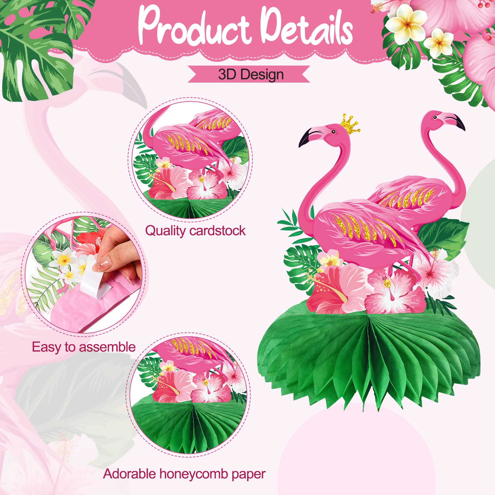 Wettarn 12 pezzi Centrotavola a nido d'ape fenicottero decorazioni Hawaii Luau Centrotavola a nido d'ape fenicottero festa centrotavola estate tropicale Aloha Party topper hawaiano Luau forniture per