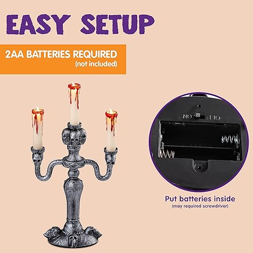 Miniatura 4 de Velas LED de Halloween con temporizador de 6 horas, candelabro embrujado iluminado con luces parpadeantes que funcionan con pilas, velas para