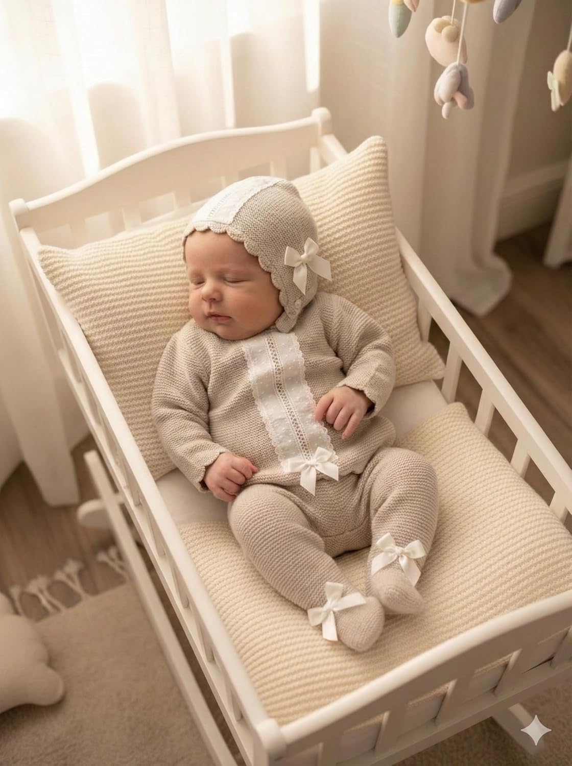 Baby Knit Sweater Pants Hat 3-Piece Set Boys Girls Newborn Coming Home - Made in Spain