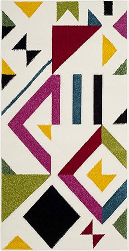 Vista 2 de SAFAVIEH Hollywood Collection - Alfombra decorativa de 4 x 6 pies, color marfil y rosa, diseño moderno de mediados de siglo, no desprende pelusa