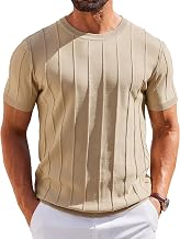 COOFANDY Men's Short Sleeve T-Shirt Lightweight Summer T-Shirts Knitted Striped Work T-Shirts Casual Solid Color