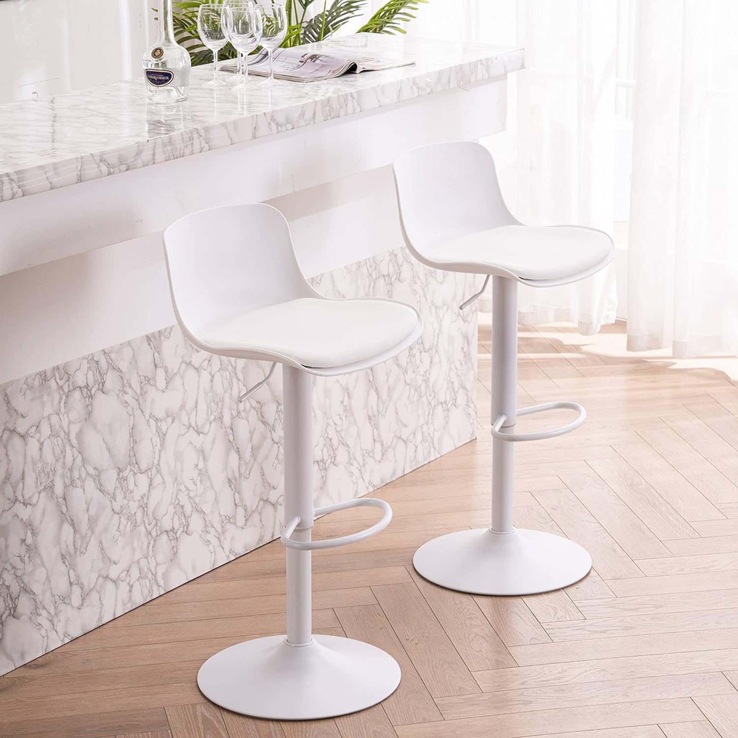 YOUTASTE White Bar Stools Set of 2 Adjustable Counter Height Bar Stool
