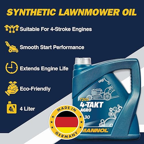Miniatura 2 de Aceite sintético para cortacésped SAE 30 de Mannol, lubricante para generador, aceite de motor pequeño de 4 tiempos premium, 4 litros