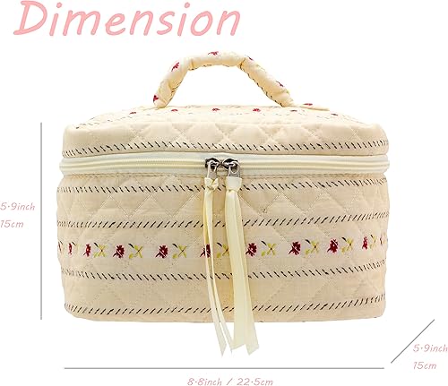 Miniatura 4 de PAZIMIIK Bolsa de maquillaje de algodón para mujer, grande, acolchada y cosmética de viaje, Bolso-Floral Naranja, Natrual