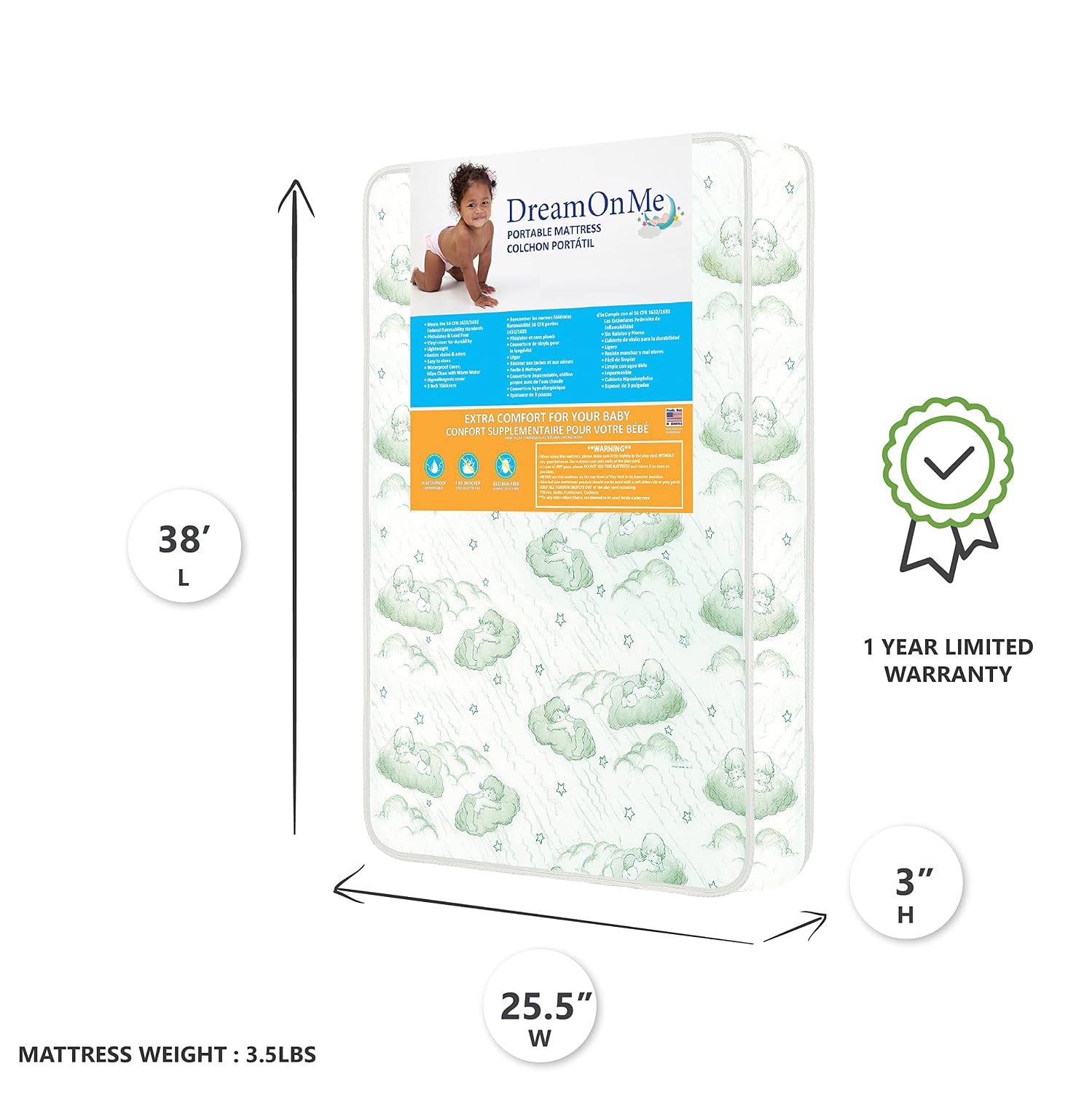 Dream On Me 3” Square Corner Playmat, Greenguard Gold Certified, Playtime comfort, Reinforced Waterproof Vinyl Cover, Environment Safe Playmat