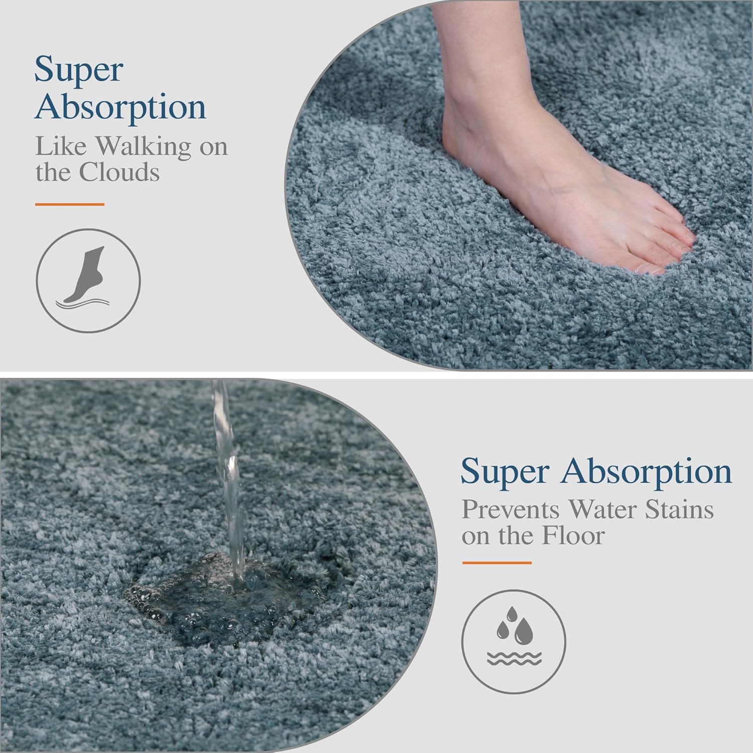 Walensee Non-Slip Bath Mat (16 x 24, Slate) Soft Microfiber Shaggy Bath Mat Machine Washable Thick Plush Rug for Shower - Image 3