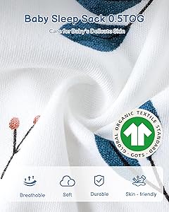 TURMEWU Baby Sleep Sack 0-6 Months, 100% Organic Cotton Wearable Blanket for Babies, 2-Way Zipper TOG 0.5 Lightweight Breathable Baby Sleeping Bag, 4 Sizes-S Animal&Plant&White
