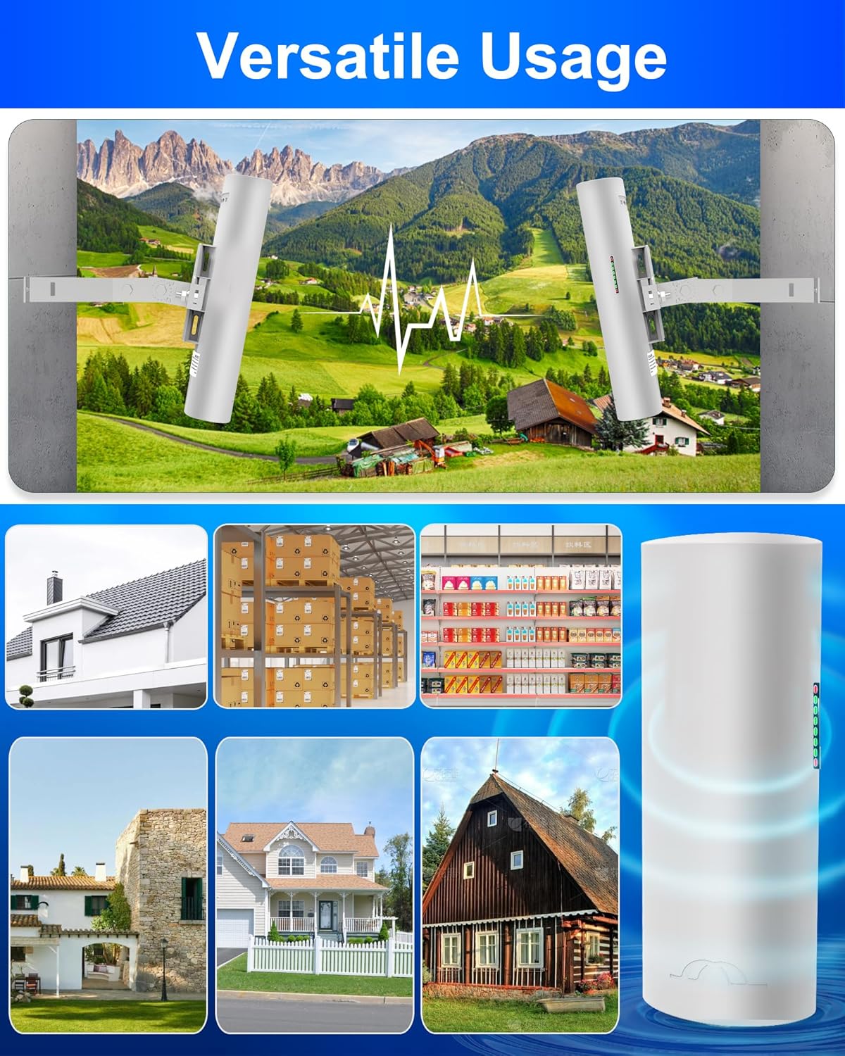 5.8G Wireless Bridge with Pole/Wall Mount Bracket - Extend Starlink Internet to Outdoor Access Point, 2 Miles Point to Point Starlink WiFi Extender with PoE Adapter, IP65 Waterproof Rating (2-Pack)