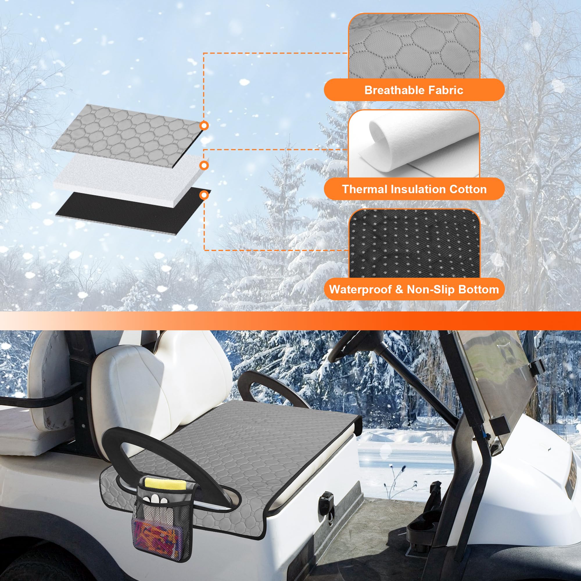 PGmoon Sitzbezüge für Golfwagen, Golfwagen-Sitzhandtuchdecke für die meisten Golfwagen, passend für EZGO, Club Car, Yamaha und mehr, Grau (Patentdesign)