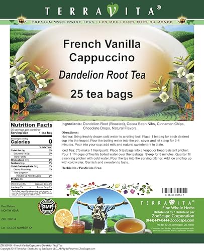 Miniatura 2 de Té de raíz de diente de león de vainilla francesa Cappuccino (25 bolsitas de té, ZIN 569154)