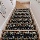 OJIA Floral Stair Treads Non-Slip Carpet Stair Treads for Wooden Steps Indoor 15PCS 30"x8" Stair Runner Stair Mats Staircase Step Treads for Kids&comma; Elders and Dogs&comma; Stair Covers&comma; Black