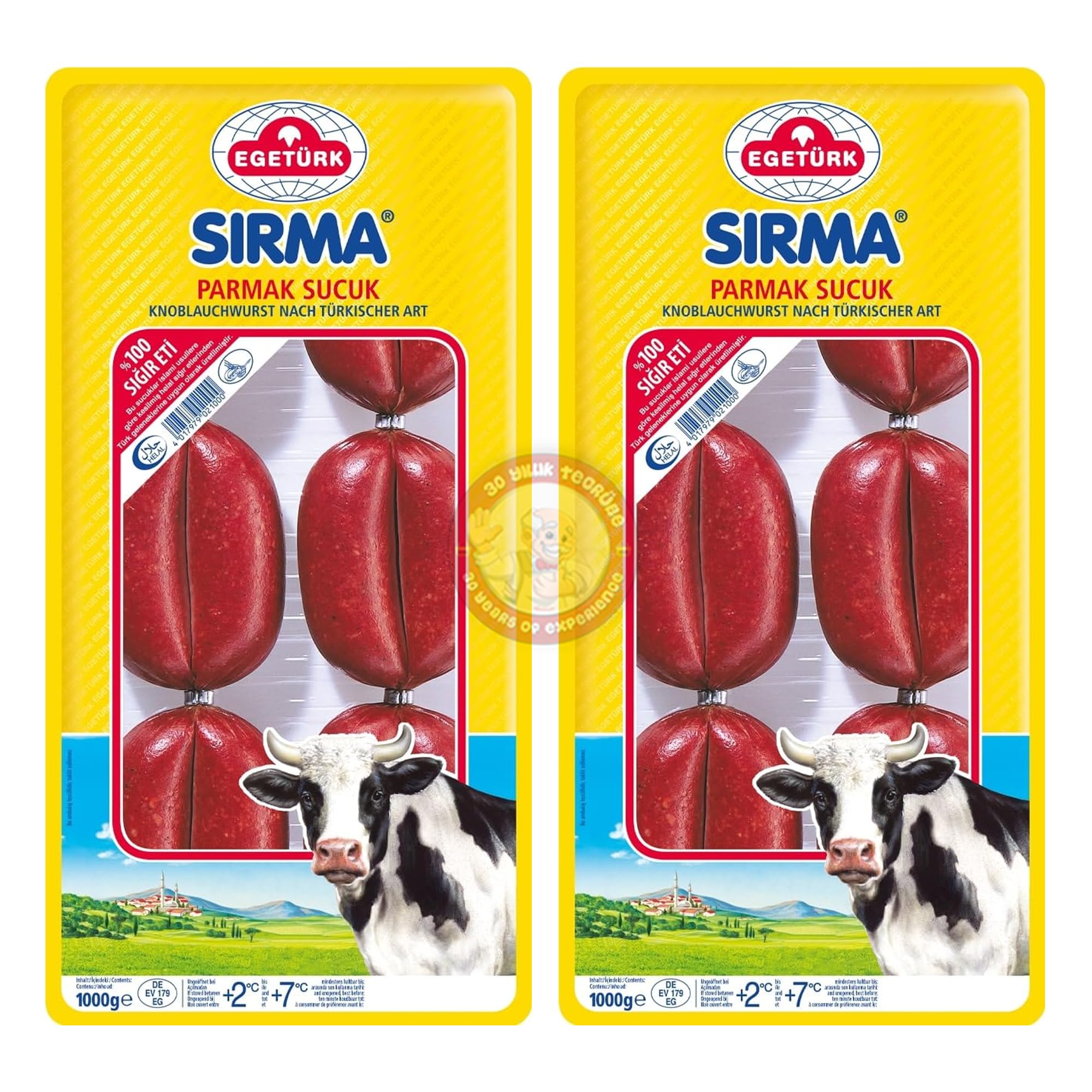 2x Pack Original Turkish Egeturk Sirma Parmak Sucuk Finger Garlic Sausage Soujouk 1000 G 100% Halal 100% Beef Sigir Eti by BAKKALIM UK