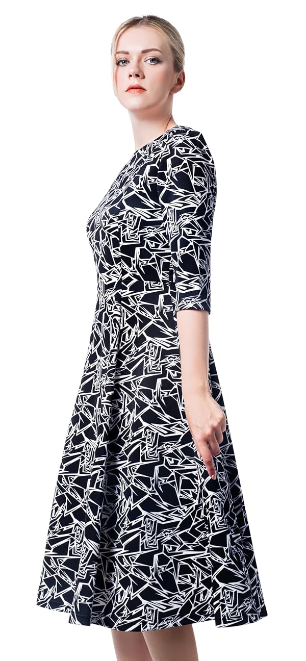 Marycrafts Women's Fit Flare Tea Midi Dress for Office Business Work 10 Abstract by Marycrafts - Used condition - Image 2