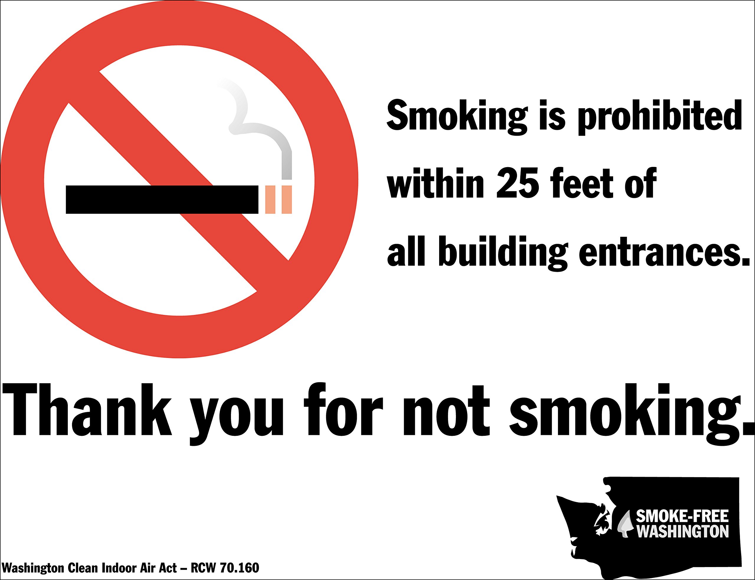 Zing Green Products 1866D Recycled Polystyrene "Smoking Is Prohibited" Window Decal, Face-Adhesive, Washington, 7" Length, 5" Width, Pack of 2