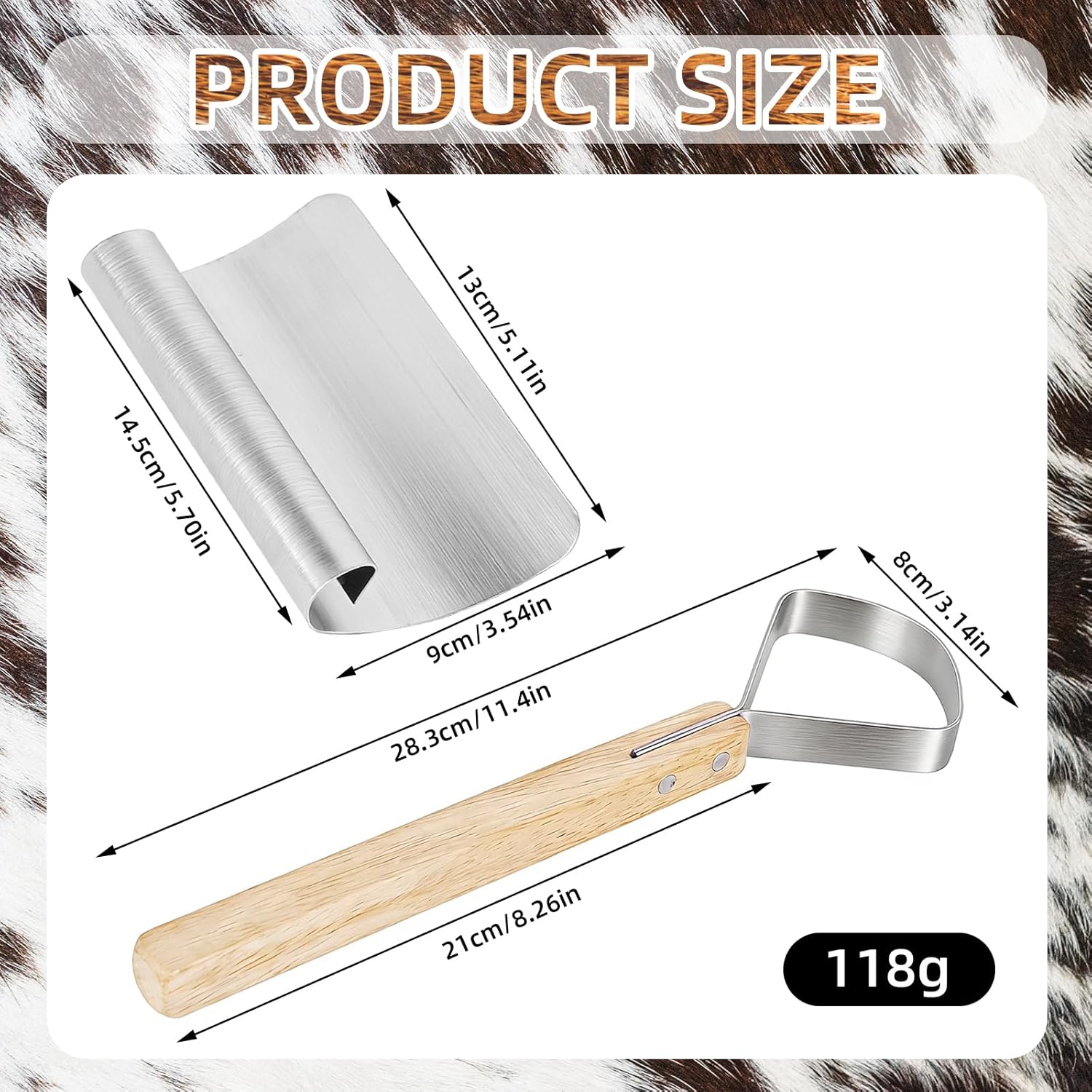 4PCS Taxidermy Tool Kit Flat-Panel Skinning Fleshing Scrapers and Curved Hide Scrapers with Wooden Handle Stainless Steel Hide Tanning Kit for Fur Impurity Oil Removal Clean Leather Making