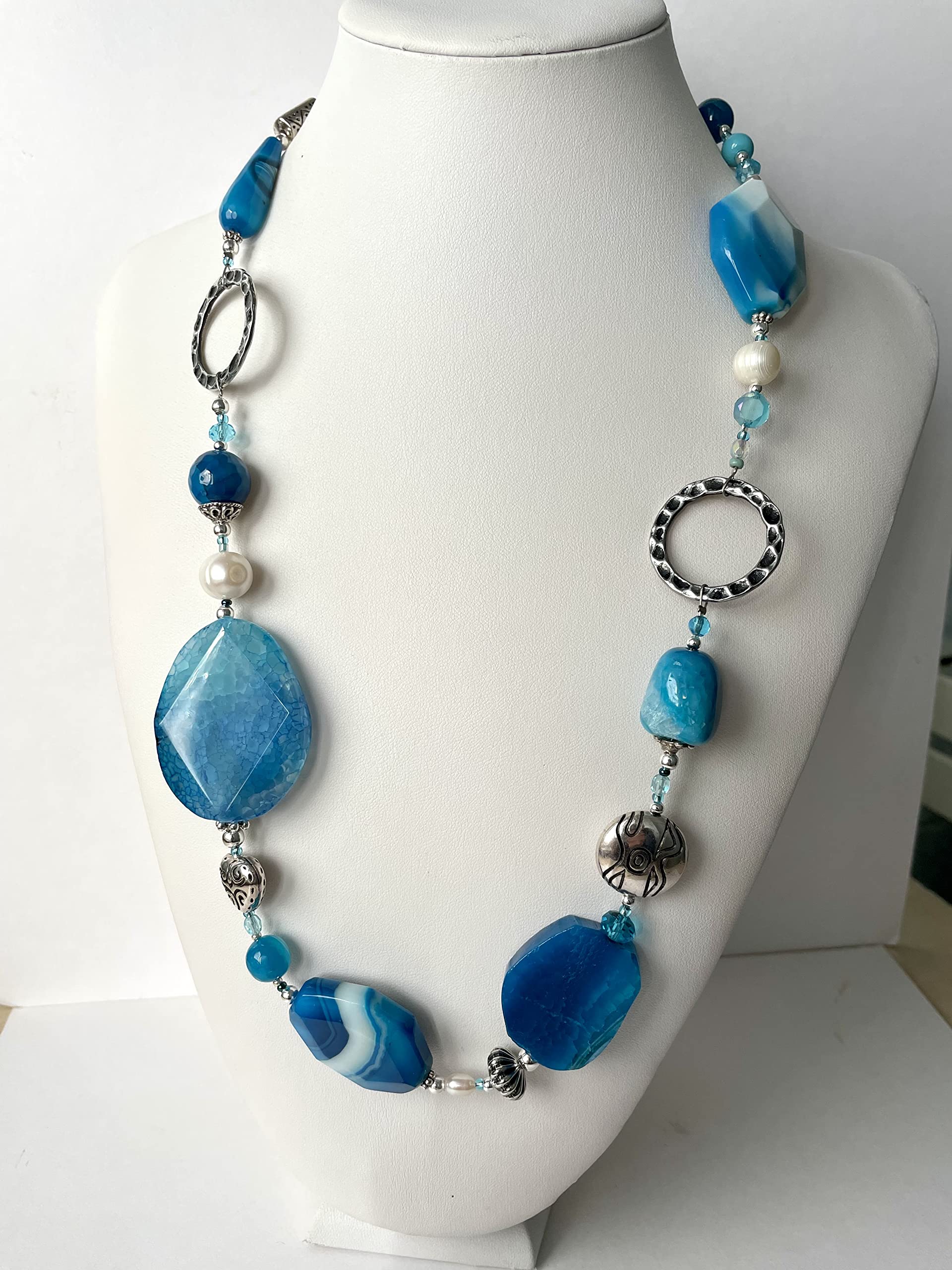 Collana lunga Donna in pietre dure turchesi "Deep Ice", regolabile