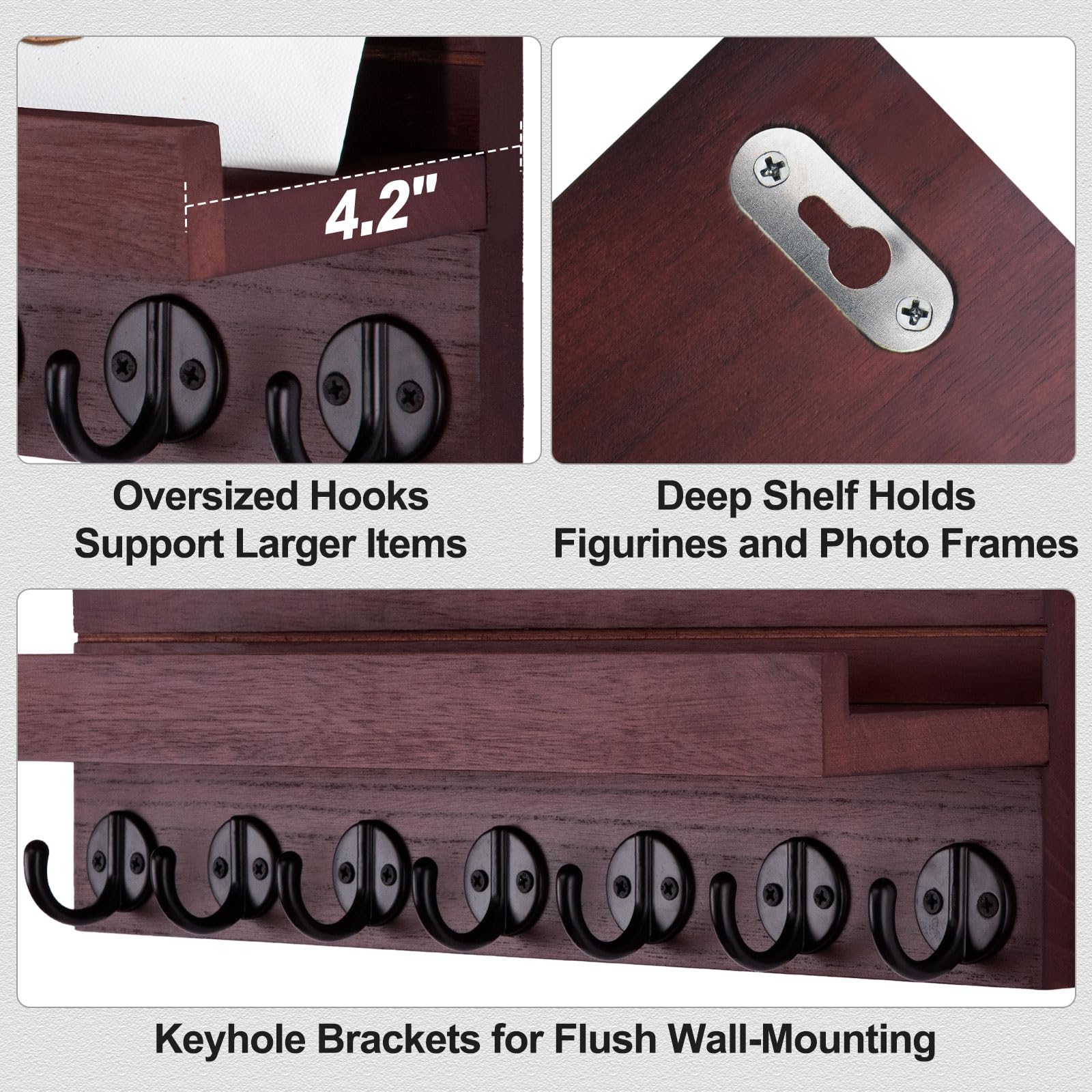 Lwenki Schlüsselhalter Wandhalterung Mit Ablage - 7 Haken, Kiefernholz, Für Schlüssel, Post & Brillen