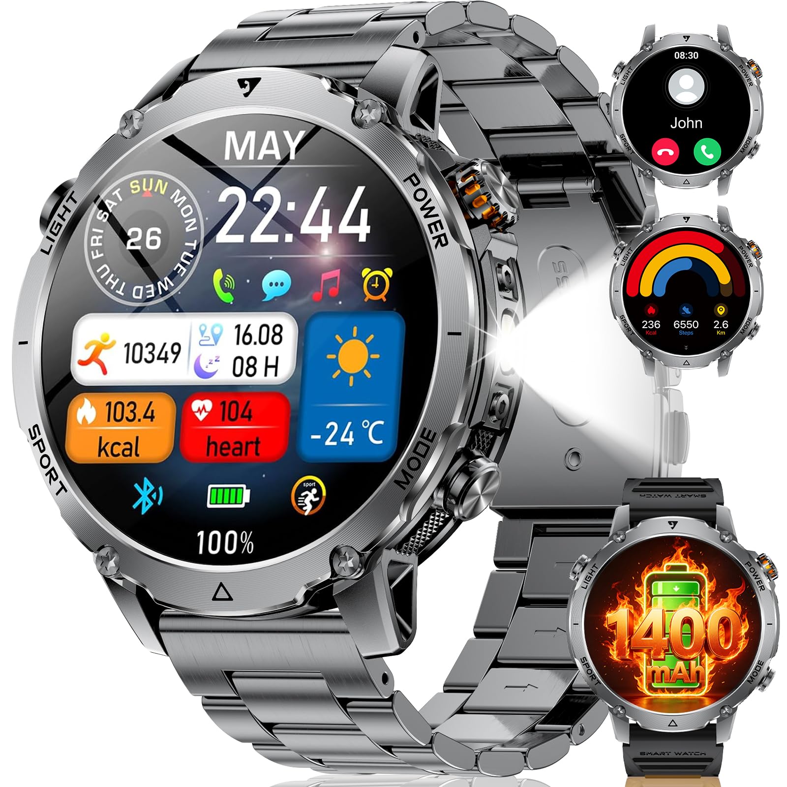 Smartwatch Hombre, Batería 1400mAh Larga Duración, Pantalla HD 1,7", 120 Modos Deportivos, Llamadas Bluetooth, IP68 Impermeable,Compatible Android iOS,Gris