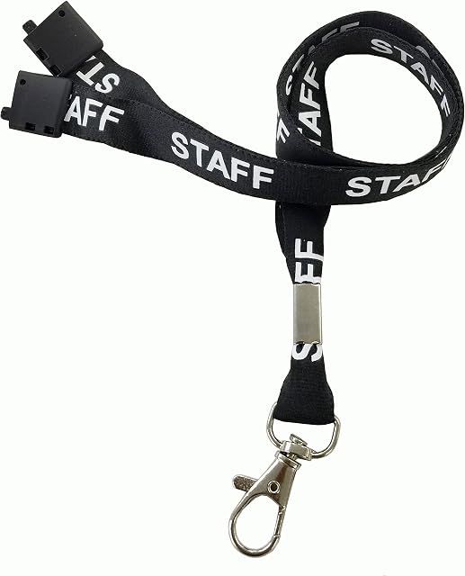 Customcard ltd® Printed Staff Lanyard Black Staff Breakaway Lanyard Metal Dog Clip