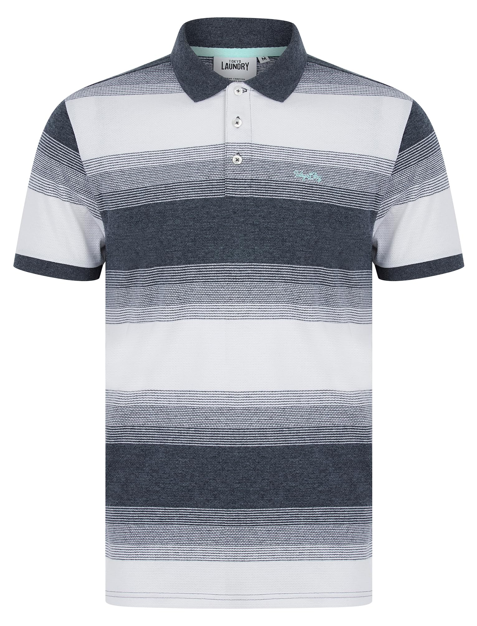 Tokyo Laundry Men's Sky Captain Navy 'Soarer' Striped Woven Cotton Rich Pique Polo Shirt
