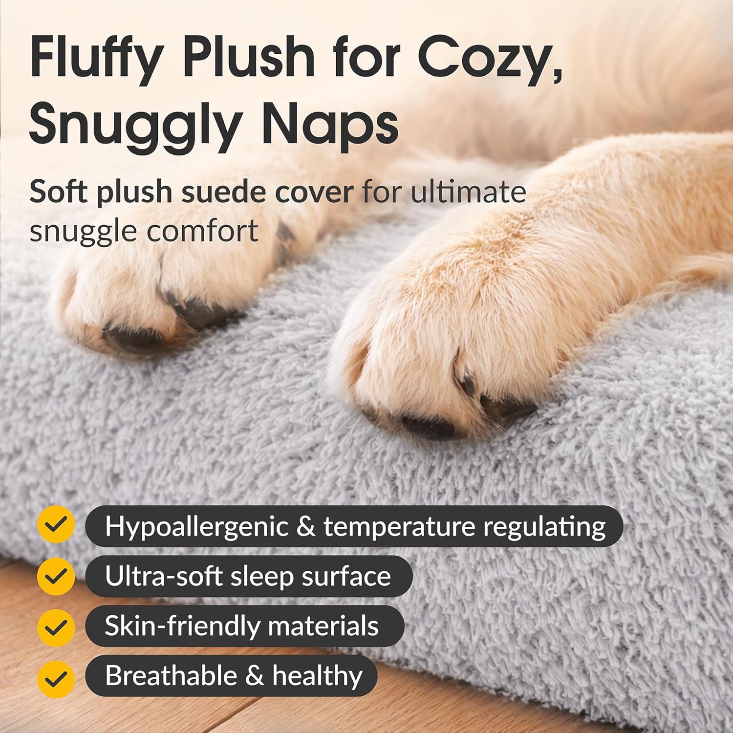 KOPEKS Orthopedic Memory Foam Dog Bed 7" Inch Thick Extra Large Dog Bed with Pillow Fluffy Grey 50"x34"x10" Includes Waterproof Liner & Durable Removable Cover with Smart Design