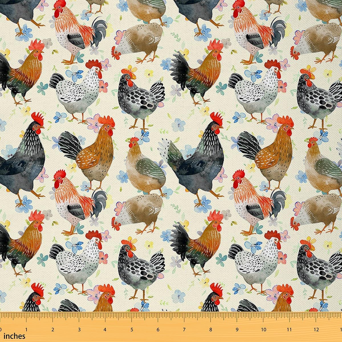 Farmhouse Animals Fabric by The Yard Kids Boys Girls Chicken Upholstery Fabric for Chairs 3 Yard Hen Rooster Waterproof Outdoor Fabric Decor Floral Vintage Reupholstery Fabric Decor