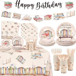 Zhehao 172 Pcs/24 Set Book Themed Birthday Party Tableware